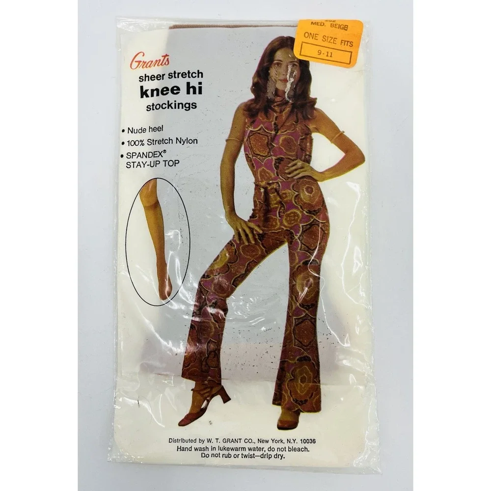 Vintage Grants Nylon Knee Hi High Size 9-11 Stockings Beige New
